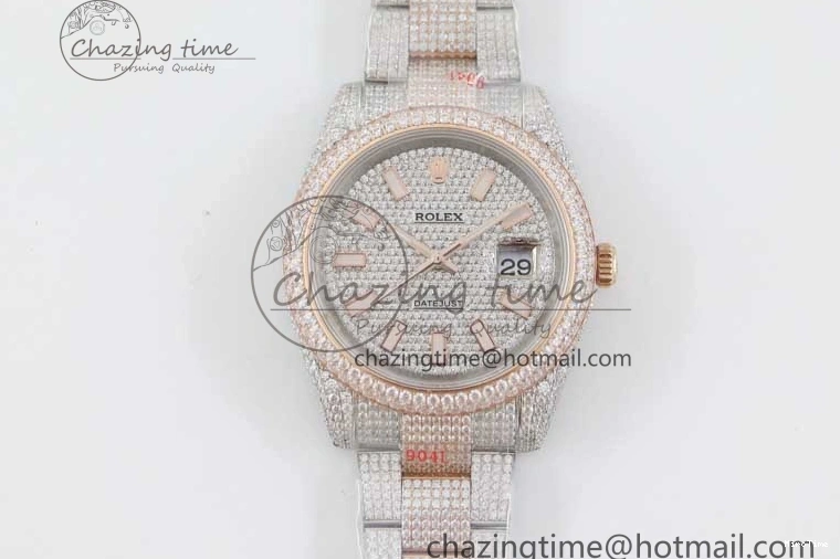 MiroTime 0601 Datejust 41 SS RG Full Diamonds TWF 1:1 Best Edition Diamonds Stick Markers Dial on Bracelet A Refined 2400